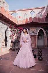 Pink Organza & Net Cutdana Embroidered Lehenga Set